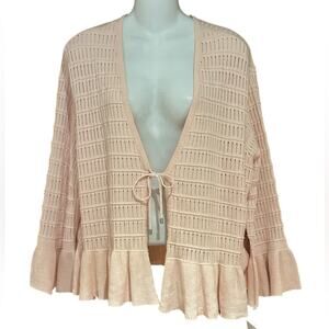 Ellen Tracy Women’s XL Pastel Pink Sweater Tie Closure Ruffled Sleeve & Hem NWT